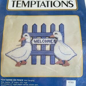 Vtg Temptations 7234 Geese On Fence Counted Cross Kit Wall Hanging 18 x 10.5